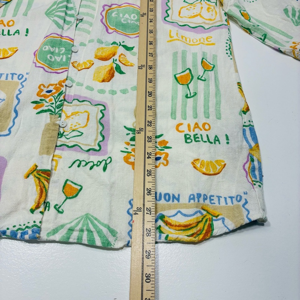 Label of Love Women's Shirt Size M Linen Blend Colorful Graphic 3/4 sleeves - Picture 10 of 15